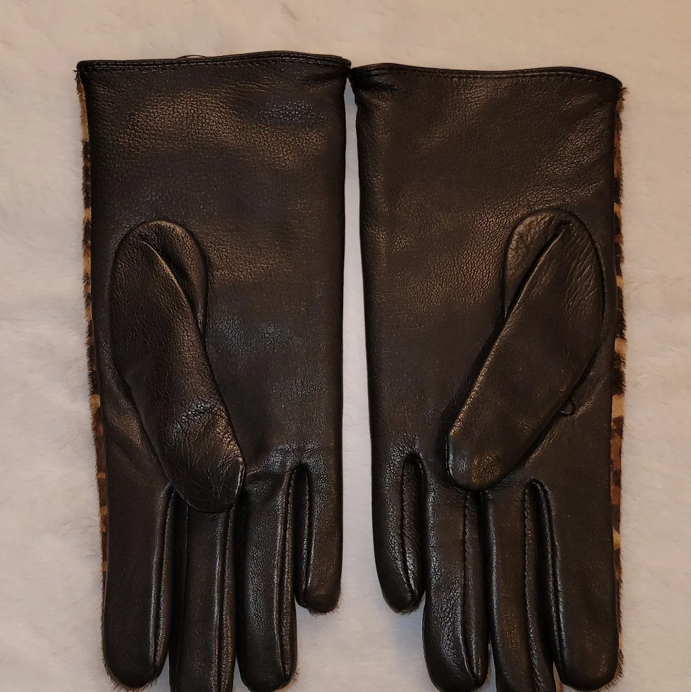 J McLaughlin Camilla Leather Leopard Gloves Size Medium New With Tag
